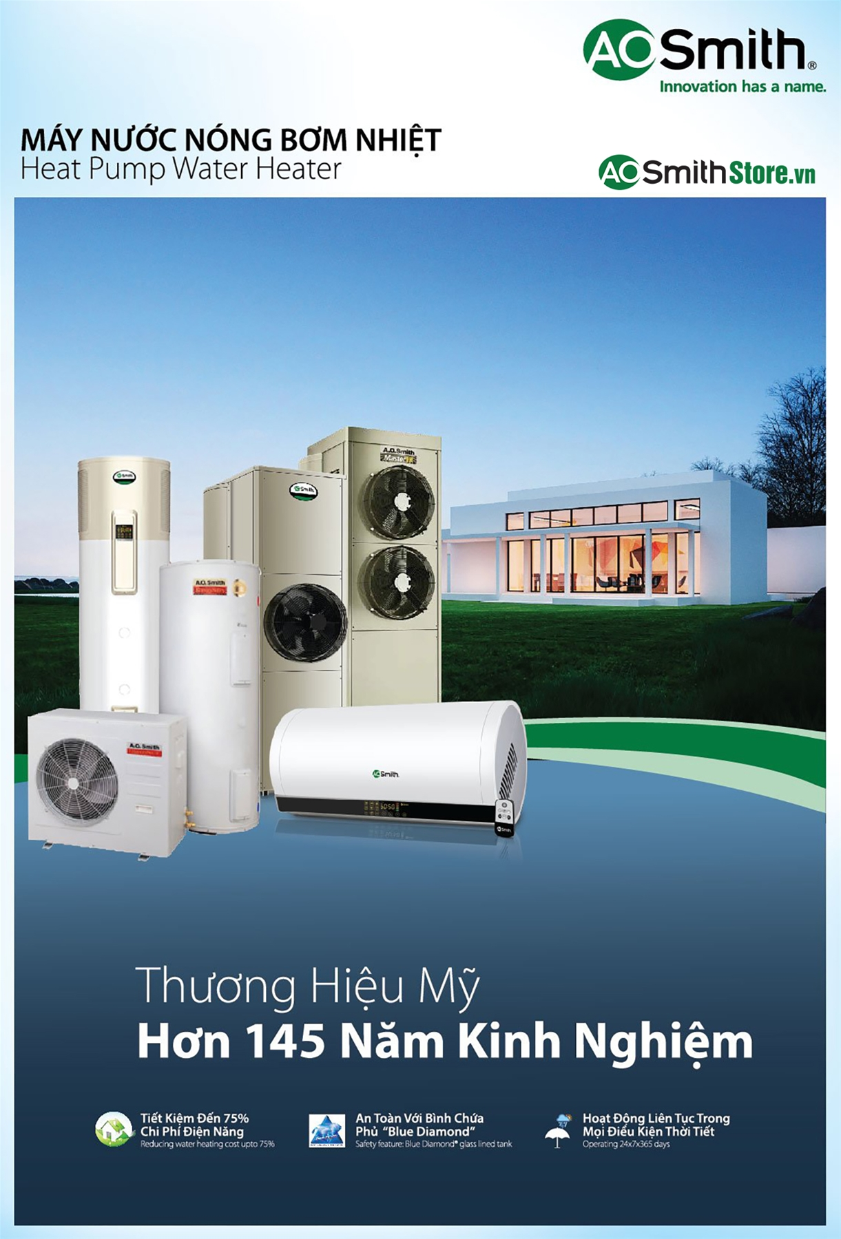 Máy nước nóng bơm nhiệt tích hợp Aosmith CAHP1.5 