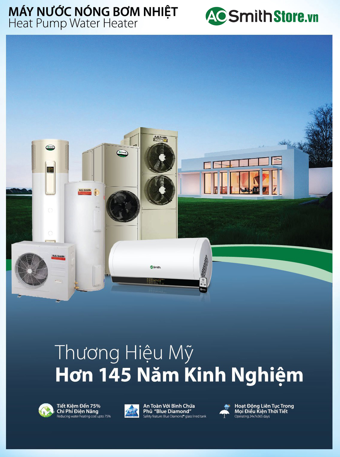 Máy nước nóng bơm nhiệt treo tường Aosmith HPW-80AE2